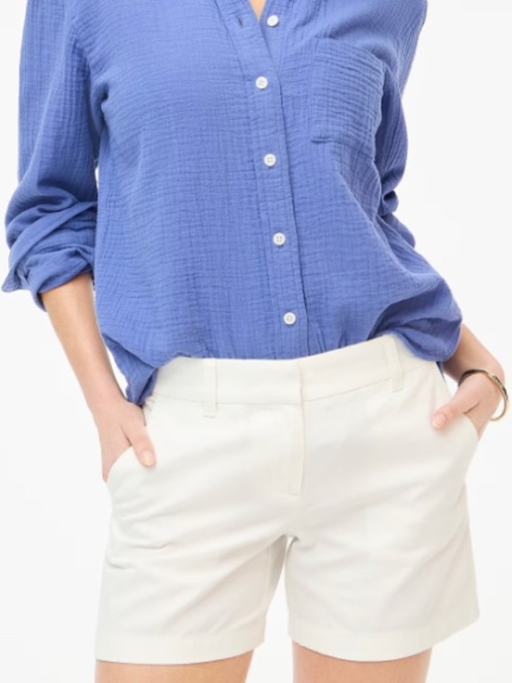 J. Crew White Cotton Zip-Front Coastal Basic Neutral 5" classic chino short